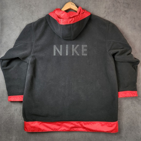 Vintage Nike Reversible Hooded Fleece Jacket Mens Medium Red Black Full Zip Y2K - Picture 1 of 15